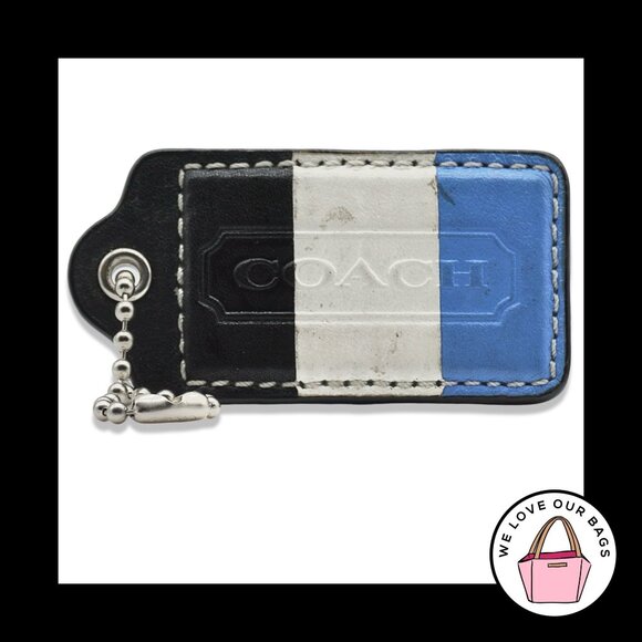 COACH Accessories - RARE 3" XL COACH STRIPE Black White Blue Leather Fob Bag Charm Keychain Hang Tag